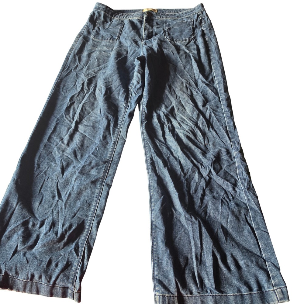 J. Jill Denim Authentic Fit Full Leg Jeans Womens 10 Blue Wide Leg Patch Pockets